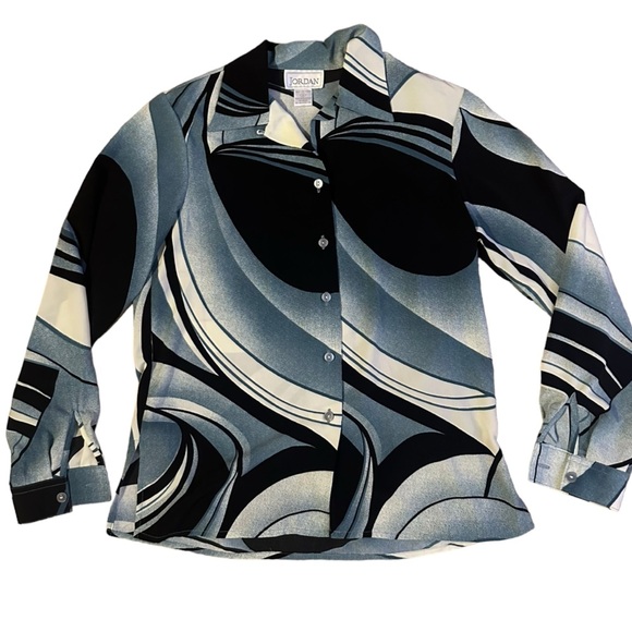 Vintage 1980s Funky Geometric Button Up Top Size Small - Picture 1 of 5